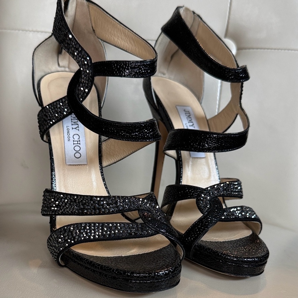 Jimmy Choo Black Crystal Strappy Stiletto Sandals - Picture 9 of 9